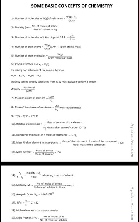 Some Basic Concepts of Chemistry {Formulas} Mole Concept Formula Sheet, Some Basic Concepts Of Chemistry Notes Class 11, Some Basic Concepts Of Chemistry Notes, Some Basic Concepts Of Chemistry, Chemistry Formulas, Mole Concept, Chemistry Solutions, Chemistry Class 11, Formula Chart