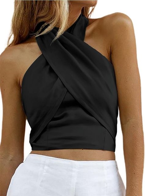 HYPERFIRE Women's Sexy Criss Cross Halter Sleeveless Wrap Front Backless Cami Crop Top Clubbing Black Small at Amazon Women’s Clothing store Criss Cross Halter Top, Backless Halter Top, Backless Crop Top, Backless Top, Halter Tops, Halter Neck Top, Cami Crop Top, Halter Crop Top, Black Crop Tops