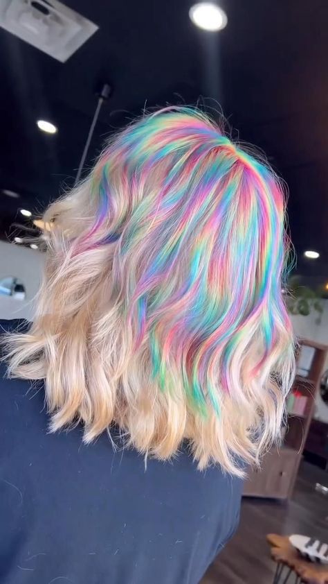 Brighten Up Your Look with These Yellow Hair Ideas Yellow Hair Ideas, Hair Color Placement, Hair Dye Videos, Blue Purple Hair, Pastel Rainbow Hair, Pink Purple Hair, Pulp Riot Hair Color, Holographic Hair, Rave Hair