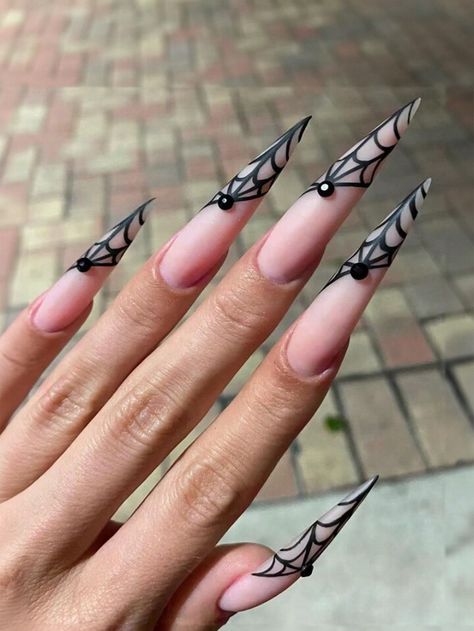 Free Returns ✓ Free Shipping✓. Get Glamorous with 24 PCS of Long Tapering Fake Nails Black Spider Web Press-on Nails- undefined at SHEIN. Pink Stiletto Nails, Flame Pattern, Pink Stilettos, Cute Clown, Cool Girl Style, Fake Nails With Glue, Fake Nail, Stiletto Nails, Girl Style