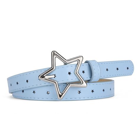 These colorful Y2K belts feature a playful star-shaped buckle and are decorated with small, embossed stars throughout. Available in pink, blue, and yellow, each belt is designed to add a whimsical touch to any outfit Size: 95*1.8 cm/ 37.4*0.7 in Puppy Boy, Hole Dress, Blue Accessories, Metal Fashion, Red Belt, Five Pointed Star, Jean Belts, Faux Leather Belts, Fashion Belts