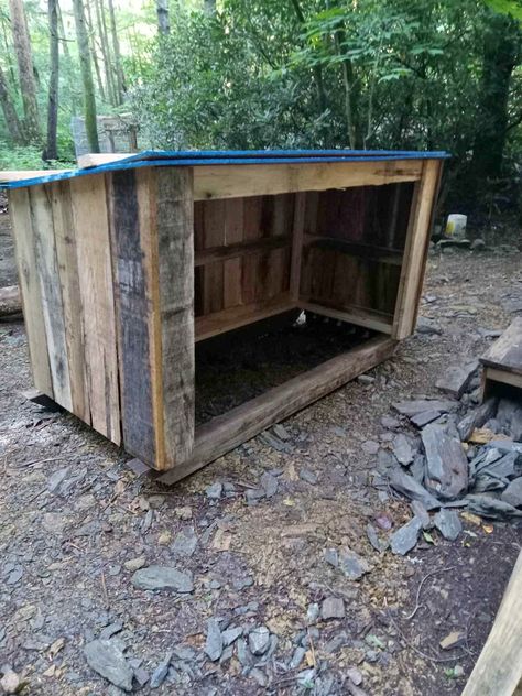 Small animal shelter ( goats, calves, dogs, etc ) Goat Lean To Shelter, Tackroom Ideas, Goat Shelters, Lean To Shelter, Goat Life, Rough Cut Lumber, Goat Shed, Livestock Shelter, Goat Shelter