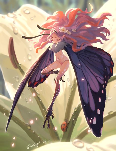 ArtStation - butterfly fairy, Evaty Yu Butterfly Humanoid, Butterfly Concept Art, Butterfly Girl Drawing, Butterfly Fairy Art, Butterfly Character Design, Fey Dnd, Fairy Reference, Fairy Concept, Butterfly Character