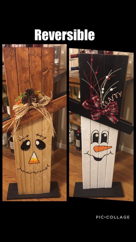 Pallet Scarecrow Snowman, Fall Scarecrows Painting, Paint Stir Stick Scarecrow, Scarecrow Signs Wooden Diy, Scarecrow Welcome Sign, Scarecrow Snowman Reversible Diy, Scarecrow Outdoor Decor, Scarecrow Pallet Ideas, Scarecrow Board Ideas