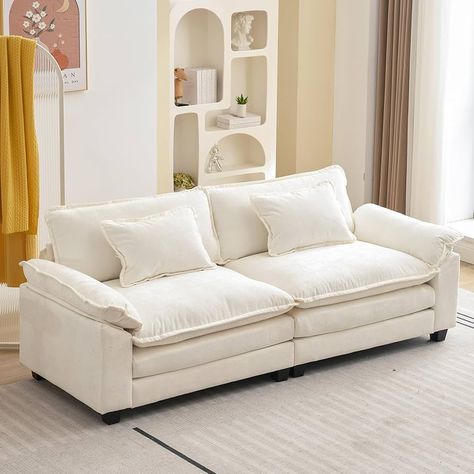 Amazon.com: VUYUYU Sectional Sofa Comfy Cloud Couch for Living Room with Pillows, Modern Chenille Sofa Sleeper Deep Couches with Ottoman (Cream White, 3-Seat) : Home & Kitchen Comfortable Sofa Couch, Small Space Living Room Furniture, Cute Loveseat, Pillow Top Couch, Aesthetic Loveseat, Small Cloud Couch, Low Profile Couch, Love Seat Sofa Small Spaces, Sunroom Couch