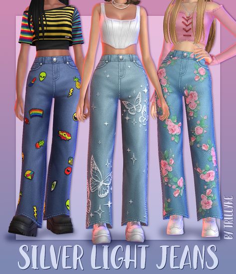 Silver Light Jeans | Patreon Ts4 Clothes, Sims 4 Cheats, Cc Sims4, Sims Packs, Pelo Sims, Free Sims 4, Sims 4 Mm Cc, Tumblr Sims 4, Sims 4 Cc Folder