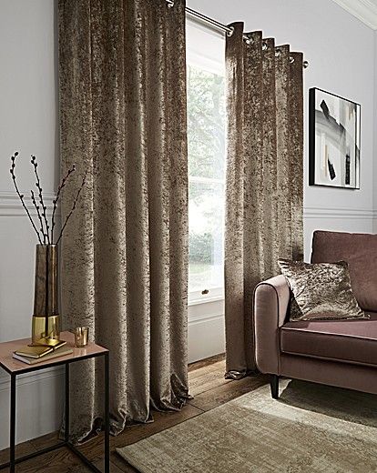 Crushed Velvet Eyelet Curtains | Home Essentials Gold Curtains Living Room, Rose Gold Curtains, Blush Curtains, Red Velvet Curtains, Summer Curtains, Gold Curtains, Interior Minimalista, Eyelet Curtains, Curtains Living