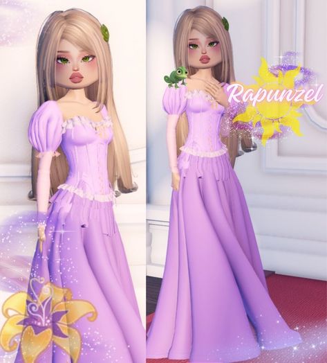 How To Make Rapunzel In Dti, Rapunzel Hair Inspiration, Tangled Dress To Impress, Rapunzel Dti Outfit, Dress To Impress Rapunzel, Dress To Impress Inspo Roblox Game, Dti Outfits Princess, Princess Dti Ideas, Dti Princess Outfit Ideas