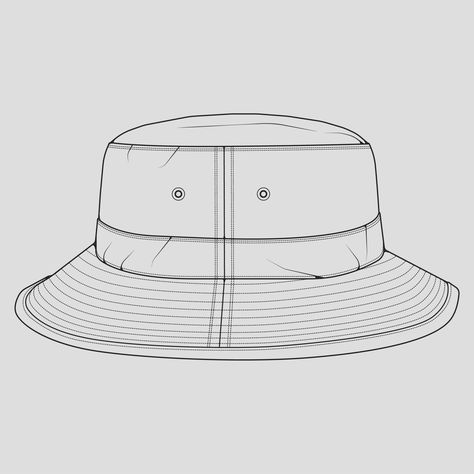 Bucket Hat Technical Drawing, Menswear Sketch, Hat Outline, Drawing Hats, Bucket Hat Outfit, Outfit Drawing, Hat Template, Hat Vector, Hat Outfit