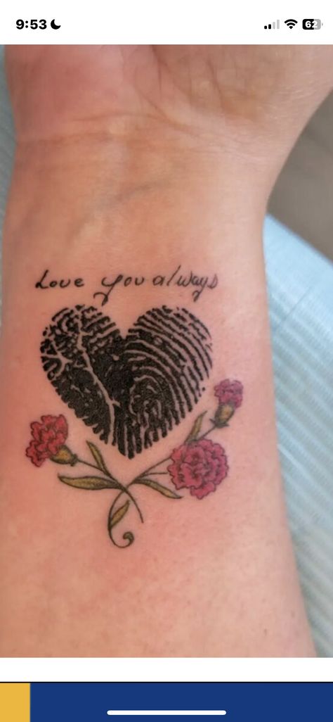 Mom Memory Tattoos Daughters, Significant Other Tattoos Ideas, Fingerprint Tattoo With Flowers, Gone Too Soon Tattoo, Heartbeat Tattoo Memorial Dads, Tattoo Ideas For My Husband, Losing A Brother Tattoo, Uncle Memorial Tattoo, Memorial Tattoo For Multiple People