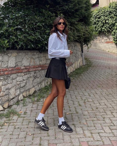 fashion outfits , fashion inspo outfits , fashion , fashion trends 2023 , outfits , outfit ideas summer , outfits aesthetic , outfit inspo summer , aesthetic clothes , ralph lauren , ralph lauren aesthetic , summer outfits 2023 , summer , celine , chanel shoes , chanel aesthetic , chanel looks , hermes aesthetic , hermes looks , looks , lookbook , streetwear fashion , street wear , street style , ootd , fall aesthetic , fall outfits , fall looks , hermes purse , hermes inspo , life inspo Black Samba Shoes Outfit, Mum Fits, Tennis Skirt Outfit Street Style, Adidas Samba Women, Samba Outfits, Looks Adidas, Fav Outfit, Black Tennis Skirt, Adidas Outfit Women