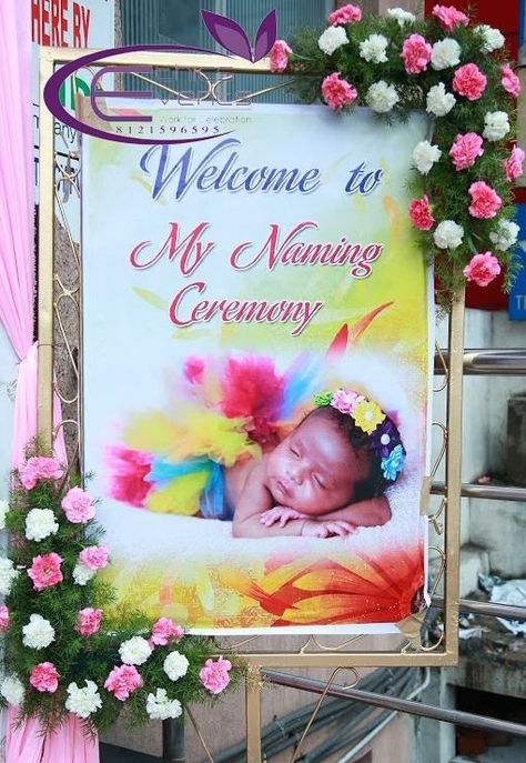 Cradle Ceremony Banner, Cradle Ceremony Welcome Board, Cradle Decoration For Naming Ceremony, Namakaranam Decoration, Baby Name Reveal Ideas Indian, Indian Cradle Ceremony, Naming Ceremony Decorations Indian, Namkaran Decoration Ideas At Home, Naamkaran Decoration Ideas