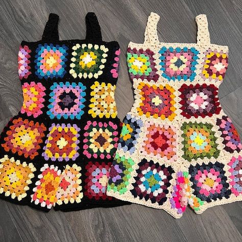 🌈🌈 rainbow granny square rompers | Instagram Granny Square Romper, Granny Square Crochet Patterns Free, Mode Crochet, Crochet Business, Crochet Design Pattern, Crochet Clothing And Accessories, Crochet Fashion Patterns, Fun Crochet Projects, Diy Crochet Projects