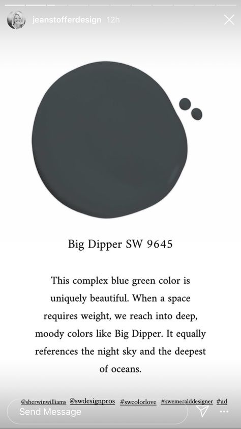 Sw Big Dipper Paint, Sw Big Dipper, Concrete Countertops Kitchen, Big Dipper, Home Reno, Night Skies, Green Colors, Paint Colors, Color