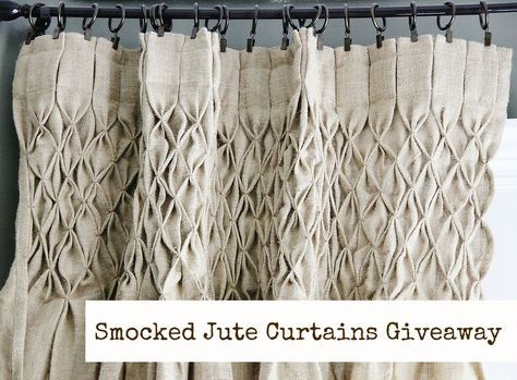 Burlap Smocked Detail.... Jute Curtains, Burlap Drapes, White Kitchen Curtains, Decorative Curtain Rods, Burlap Curtains, Drop Cloth Curtains, Striped Curtains, Farmhouse Curtains, Work Routine