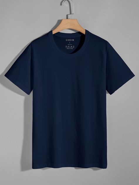 Plain Tshirt Outfit, Blue Tshirt Outfit, Plain Tee Shirts, Clothes Wishlist, Navy Blue T Shirt, Plain Outfits, Men Stylish Dress, Shirt Print Design, Tee Shirt Designs