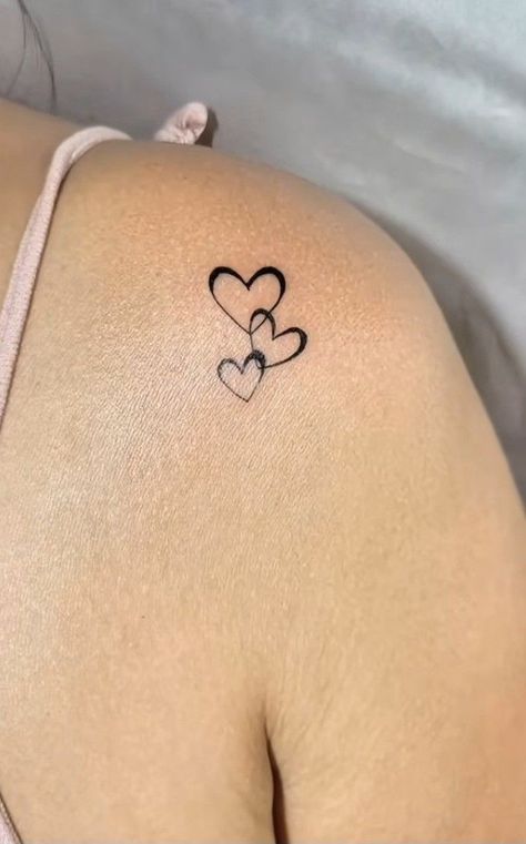 3 Love Hearts Tattoo, Tiny Heart Tattoos For Women, Heart Mother Daughter Tattoo, Triple Heart Tattoos For Women, 2 Daughters Tattoos For Mom, Tattoo Ideas Female Heart, Small Family Tattoo, Two Daughters Tattoo, 3 Hearts Tattoo Ideas