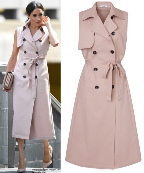 Mad About Meghan: The Duke and Duchess of Sussex Open the Nelson Mandela Centenary Exhibition Trench Coat Dress Outfit Classy, Estilo Meghan Markle, Sleeveless Trench, Prins Harry, Meghan Markle Style, Fashion Clipart, Trench Dress, Coat Outfits, Harry And Meghan