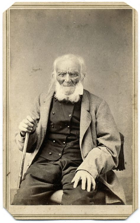 https://flic.kr/p/FRauxd | A Very, Very Old Man | Carte de visite by J.G. Blackwell of Springfield, Ohio. The great sands of time have weathered the face of this elderly gent who must have been born in the eighteenth century. He may have been old enough to remember the presidency of George Washington. Of note is his primitive walking stick and his double-pocket vest with two columns of buttons embossed with a diamond design.  I encourage you to use this image for educational purposes only. H... Portraits Of Men, Modern Baseball, Vintage People, Victorian Man, Sands Of Time, Springfield Ohio, Pocket Vest, For Educational Purposes Only, Man Of The House