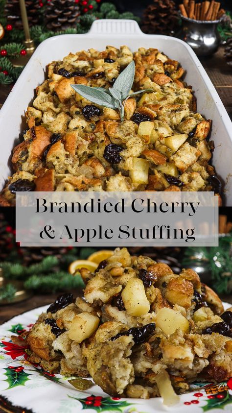 Brandied cherry and apple stuffing is a delicious twist on the traditional Christmas stuffing, infused with a touch of elegance and a burst of fruity and spiced flavours! This stuffing is the perfect side dish for Christmas dinner or Thanksgiving. Fruit Stuffing, Christmas Stuffing, Apple Stuffing, Family Christmas Dinner, Christmas Side Dishes, Thanksgiving Stuffing, Apples And Cheese, Dried Cherries, Fresh Apples