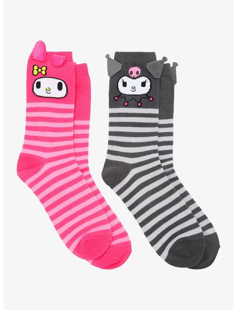 My Melody & Kuromi Character Crew Socks 2 Pair Bestie Fits, Kuromi Character, Cute My Melody, Sanrio Clothes, My Melody And Kuromi, Melody And Kuromi, Sock Set, Pink Notebook, Hello Kitty Accessories