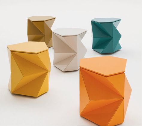 Origami Furniture, Geometric Construction, 타이포그래피 포스터 디자인, Origami Design, Stool Design, Cardboard Furniture, Design Milk, Design Reference, Wooden Tables