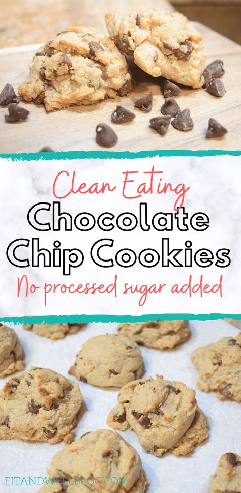 Sugar Free Chocolate Chip Cookies, Clean Eating Cookies, Low Sugar Desserts, Organic Cookies, Healthy Chocolate Chip Cookies, Eating Chocolate, Chocolate Chip Cookies Ingredients, Clean Eating Desserts, Vegan Chocolate Chip Cookies