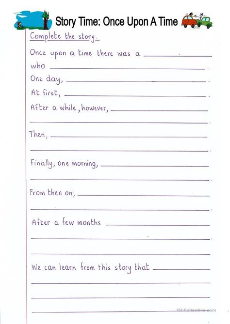 Read and Complete - Once Upon a Time (story writing) - English ESL Worksheets Math Mental, Formal Writing, Teaching Nouns, Creative Writing For Kids, Creative Writing Worksheets, English Creative Writing, Creative Writing Exercises, Composition Writing, Creative Worksheets