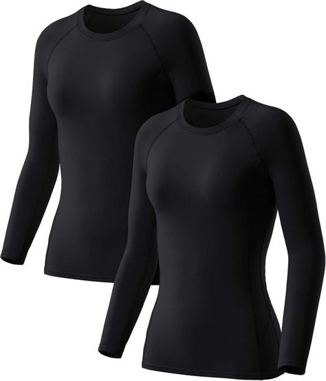 1 or 2 Pack Women's Thermal Long Sleeve Tops, Mock Turtle & Crew Neck Shirts, Fleece Lined Compression Base Layer Long Sleeve Workout Top, Womens Thermal, Rash Guard Women, Long Sleeve Workout, Baggy Clothes, Mock Turtle, Thermal Long Sleeve, Riding Outfit, Crew Neck Shirt