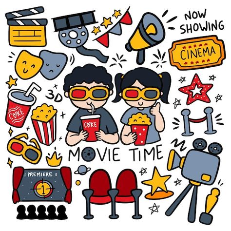 Time Vector, Cinema Design, Illustration Styles, Creative Food Art, Movie Time, Movie Screen, Adventure Book, About Time Movie, Kawaii Stickers