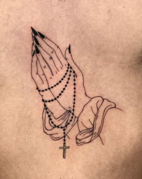 Hands Tattoo Ideas, Rosary Tattoo On Hand, Prayer Hands Tattoo, Candle Tattoo Design, Praying Hands Tattoo Design, Mother Mary Tattoos, Saint Tattoo, Mujeres Tattoo, Praying Hands Tattoo