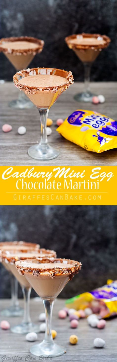 The Mini Egg Chocolate Martini is your favourite Easter chocolate transformed into a delicious, boozy treat! #Easter #MiniEggs #Cocktails  via @giraffescanbake Fun Easter Treats, Egg Chocolate, Frozen Cocktail Recipes, Craft Cocktail Recipe, Chocolate Martini, Mini Egg, Spring Cocktails, Easy Drink Recipes, Martini Recipes