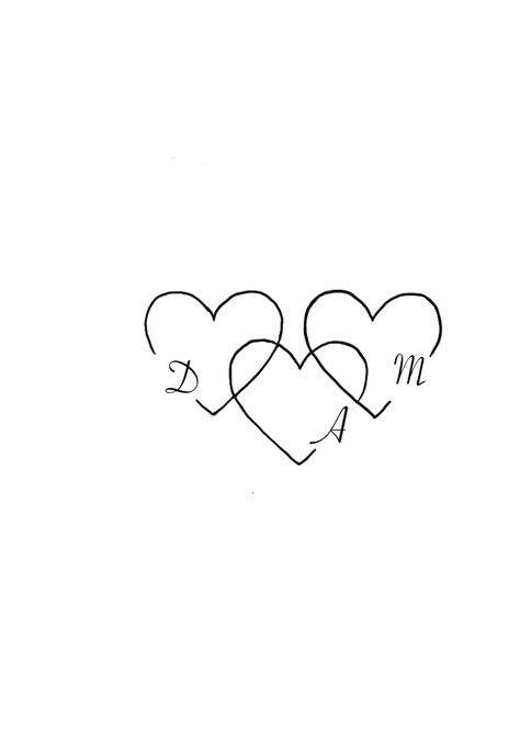 Mom And Daughter Tattoos Aesthetic, 3 Connected Hearts Tattoo, Three Initial Tattoo Ideas, Tattoo Ideas Female Small Meaningful Family, Daughter Heart Tattoo, Tattoo 3 Hearts, Tattoo Ideas In Memory Of, Tattoos For Family Members, Child Tattoos For Mom