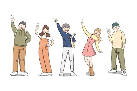 Hand drawn flat design people waving ill... | Free Vector #Freepik #freevector #bye #waving-hand #waving #hello-hand Wave Pose Drawing, Wave Hand Drawing, Character Waving Pose, Waving Hello Pose Reference, Waving Bye Drawing, Waving Hand Pose, Hand Waving Drawing, Hand Wave Drawing, Waving Drawing