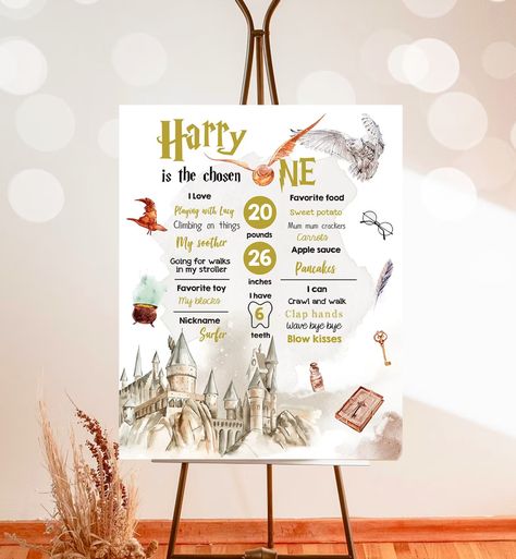 The Chosen One First Birthday, Chosen One Birthday, Neutral Template, Harry Potter Theme Birthday, Harry Potter Theme Party, Digital Sign, Baby Boy 1st Birthday Party, Birthday Babe, Harry Potter Birthday Party