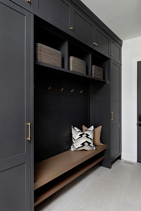 Mudroom Storage Cabinet Modern, Mud Room Ideas Contemporary, White Cabinet Mudroom, Contemporary Mudroom Entryway, Modern Mudroom Storage, Black Cubbies Mudroom, Iron Ore Mudroom Lockers, Contemporary Mudroom Ideas, Modern Boot Room