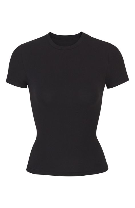 A tried-and-true classic, this fitted tee made from stretch-cotton jersey is from Kim Kardashian West's highly sought-out SKIMS. 21 1/2" length (size Medium) Crewneck 90% cotton, 10% elastane Machine wash, tumble dry Imported Women's Clothing Leather Leggings, Cute Black Top Outfits, Tshirt Png, Fitted Tee, Mein Style, Dream Clothes, Black Top, Nice Tops, Jersey T Shirt