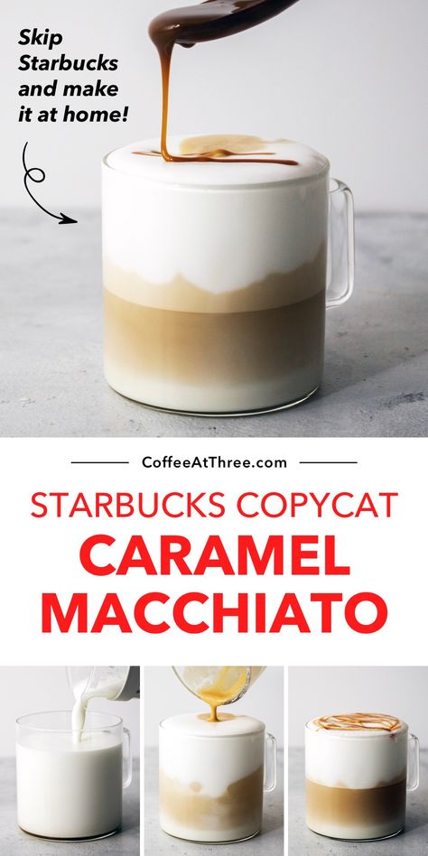 Starbucks Copycat Caramel Macchiato Espresso Machine Recipes, Caramel Macchiato Starbucks, Espresso Drink Recipes, Caramel Macchiato Recipe, Coffee Recipes Hot, Cappuccino Recipe, Hot Coffee Drinks, Macchiato Recipe, Nespresso Recipes