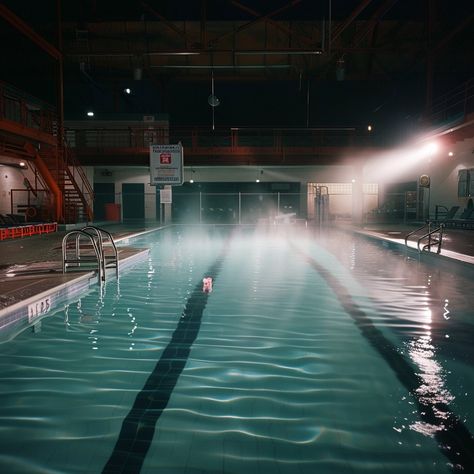 Misty Indoor Pool: An empty indoor swimming pool basked in luminous haze with reflections gently dancing on the water. #pool #indoor #mist #water #reflection #aiart #aiphoto #stockcake ⬇️ Download and 📝 Prompt 👉 https://ayr.app/l/1KFt Jumping Into Pool Aesthetic, Swimming Pool At Night, Pool Painting, Pool Dance, Empty Pool, Pool Indoor, Inside Pool, Pool At Night, Pool Paint