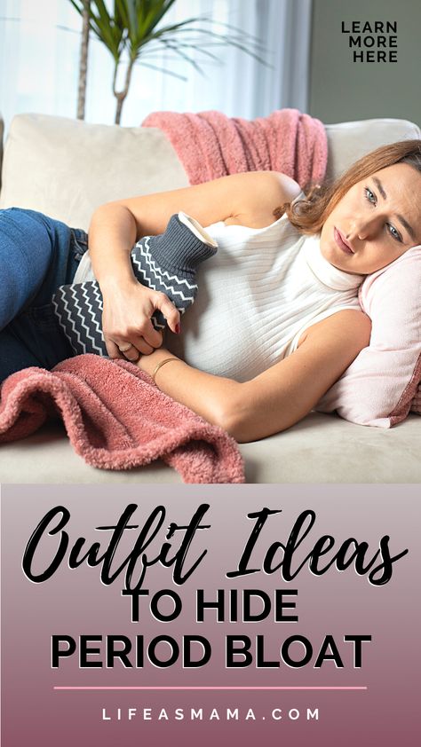 Once a month women can feel less than beautiful. The period bloat is real. Life as Mama has found 5 outfit ideas to help hide the bloat and help you feel a bit more like yourself. Tap the photo again to learn more. #lifeasmama #periodbloat #outfitideas #momlife Outfits For When You're On Your Period, Cute Outfits When Bloated, Bloated Day Outfit, Outfits Bloated, Comfortable Period Outfit, What To Wear When You Are On Your Period, Bloated Work Outfit, Period Bloat Outfits, Outfits When You Feel Bloated