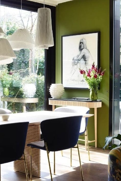 Green Dining Room, Green Paint Colors, Farrow And Ball, Beautiful Dining Rooms, Hello Lovely, Green Interiors, Exterior Wood, Fireplace Wall, Green Paint