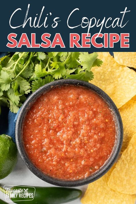 This Chili’s Copycat Salsa Recipe is so easy to make at home and tastes just like the restaurant's favorite appetizer. It has all the best flavors of homemade salsa but without a lot of time and fuss. So grab a bag of tortilla chips and a bowl and get ready for the tastiest copycat recipe ever! Copycat Chili's Salsa, Best Ever Salsa Recipe, Chili’s Copycat Salsa, Chilies Salsa Recipe, Chili’s Salsa Copycat Easy, Homemade Hot Salsa, Chili's Restaurant Recipes, Salsa Recipe Authentic Mexican, Chilli Salsa Recipe