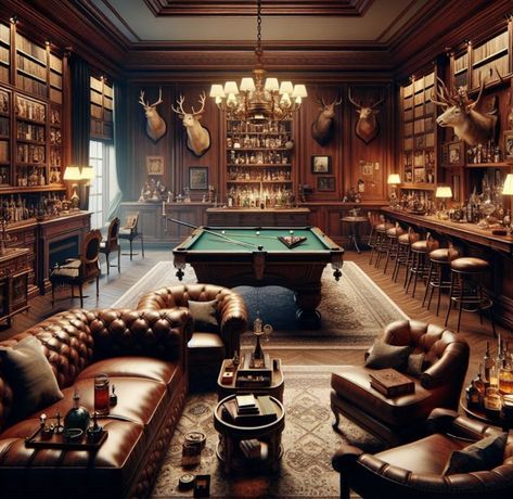 Mahogany Walls, Gentleman Room, Game Room Designs, Home Pub Ideas, Premium Liquor, Gentlemans Room, Gentleman Club, Vintage Man Cave, Speakeasy Decor