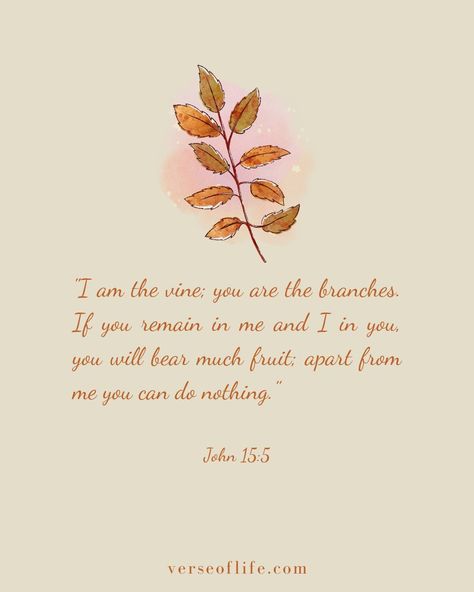 John 15:5 paints a vivid picture of our relationship with Christ. As autumn vines bear fruit, Jesus reminds us He is the true vine, and we are the branches. Apart from Him, we can do nothing, but connected to Him, we bear much fruit. This verse beautifully illustrates our dependence on Christ for spiritual growth and fruitfulness.⁣ Prayer: Jesus, keep us closely connected to You in every season. May our lives bear the rich fruit of Your presence.⁣ #BibleVerse Psalms Verses, John 15 5, Giving Thanks To God, Inspirational Encouragement, True Vine, Bible Verses For Women, Devotional Reading, Psalm 118, Jesus Heals