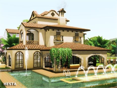 Meditterean House, Spanish Mansion, Lotes The Sims 4, Sims 4 House Plans, Sims 4 House Building, Bloxburg Room, Sims 4 House Design, Casas The Sims 4, Sims Building