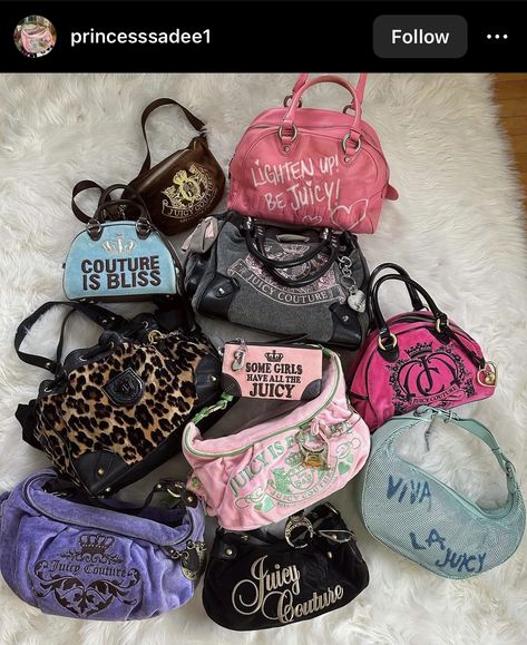 Paris Hilton Juicy Couture, Juicy Couture Aesthetic, 2000s Purse, 2000s Bags, 2000s Juicy Couture, Y2k Bags, Mcbling Fashion, Juicy Couture Purse, Couture Handbags