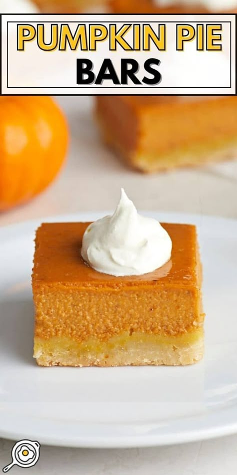 These easy Pumpkin Pie Bars are rich, creamy, and made with a buttery shortbread crust. The perfect stress-free dessert to make this holiday season! Pumpkin Pie Bars Easy, Dessert For Fall, Pumpkin Pie Bars Recipe, Dessert To Make, Pie Bar Recipes, Pumpkin Pie Bars, Traditional Pumpkin, Easy Pumpkin Pie, Buttery Shortbread