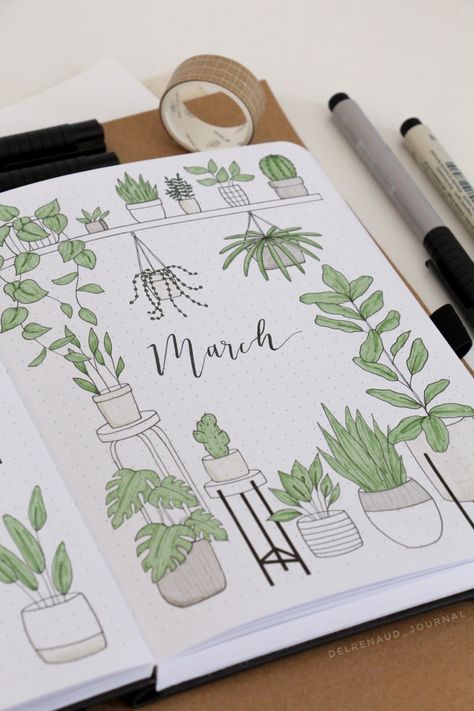 Monthly Dot Journal Ideas, Plants Journal Ideas, Bujo Plants Theme, March Dot Journal Ideas, Monthly Reading Tracker Bullet Journal, Plant Bullet Journal Theme, Bujo Tracker Ideas Monthly, Bullet Journal Ideas Pages Monthly, Plant Journal Ideas