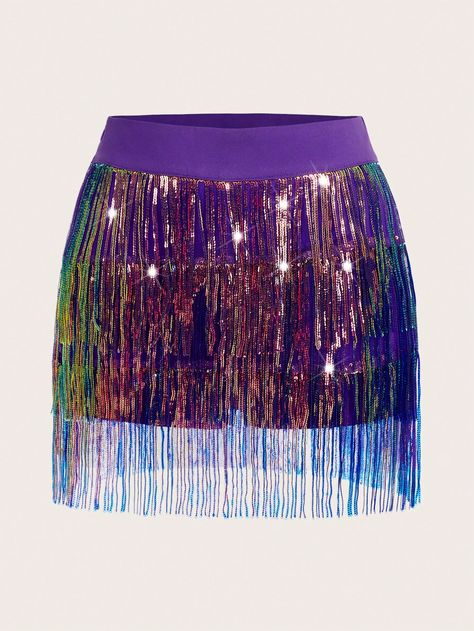 SHEIN ICON Sequin Fringe Trim Skirt | SHEIN UK Sequin Fringe Skirt, Chicago Trip, Shein Icon, Women Skirts, Sequin Shorts, Fringe Skirt, Color Dorado, Fringe Trim, Eras Tour