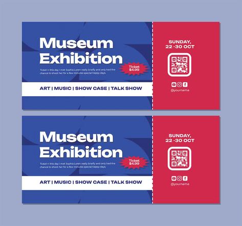 Museum Exhibition Ticket Template PSD Museum Ticket Design, Ticket Sample, Museum Ticket, Ticket Design Template, Exhibition Project, School Exhibition, Museum Tickets, Ticket Card, Ticket Design